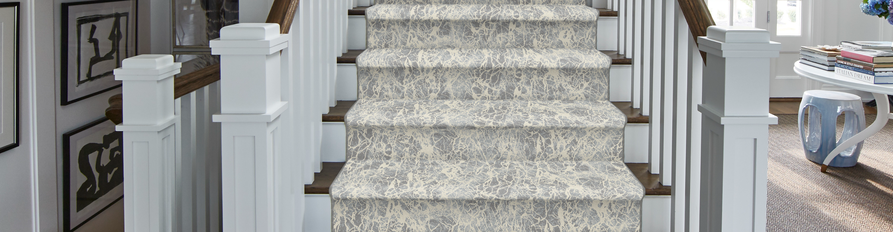 patterned stair runners in living area